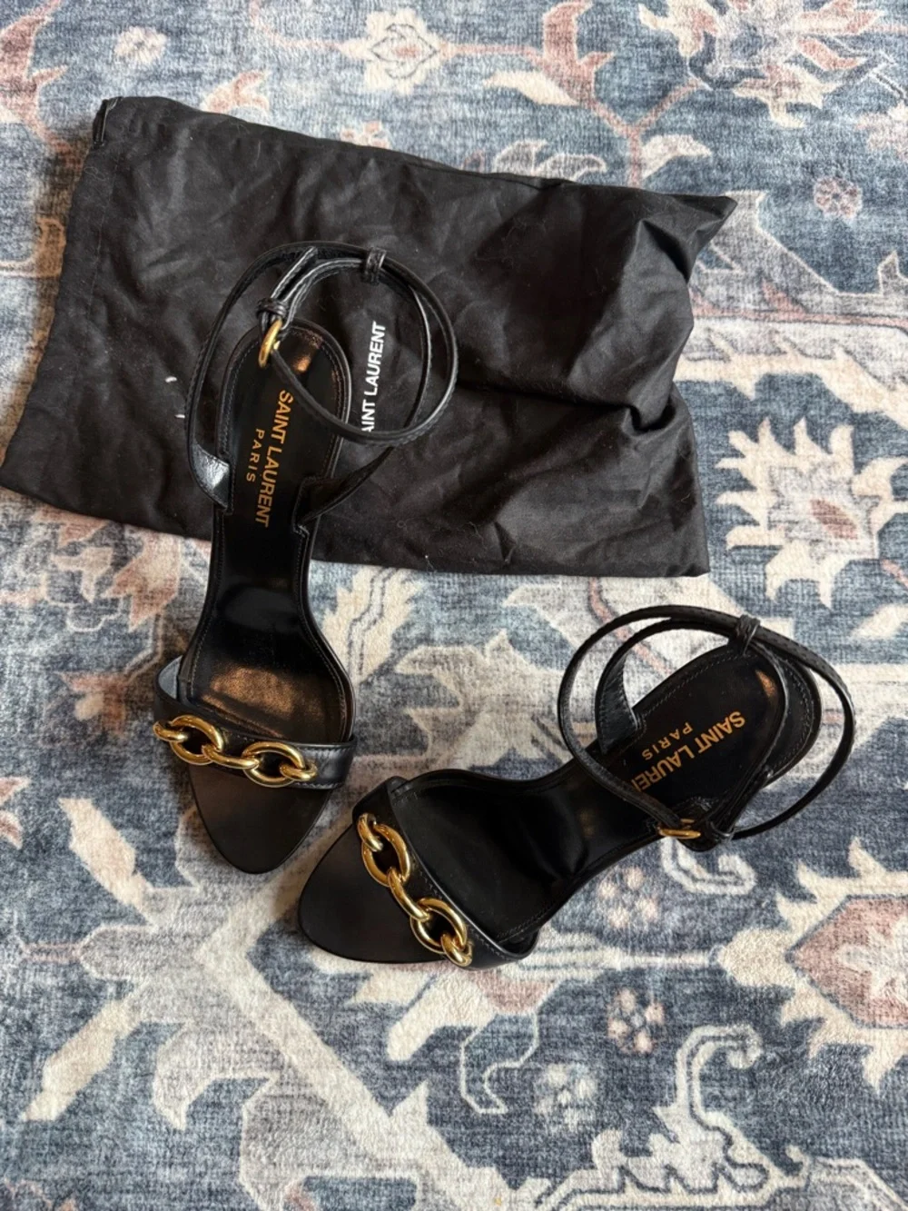 Saint Laurent Le Maillon 95 Sandals in black calf leather.  37.5 - Picture 14 of 14